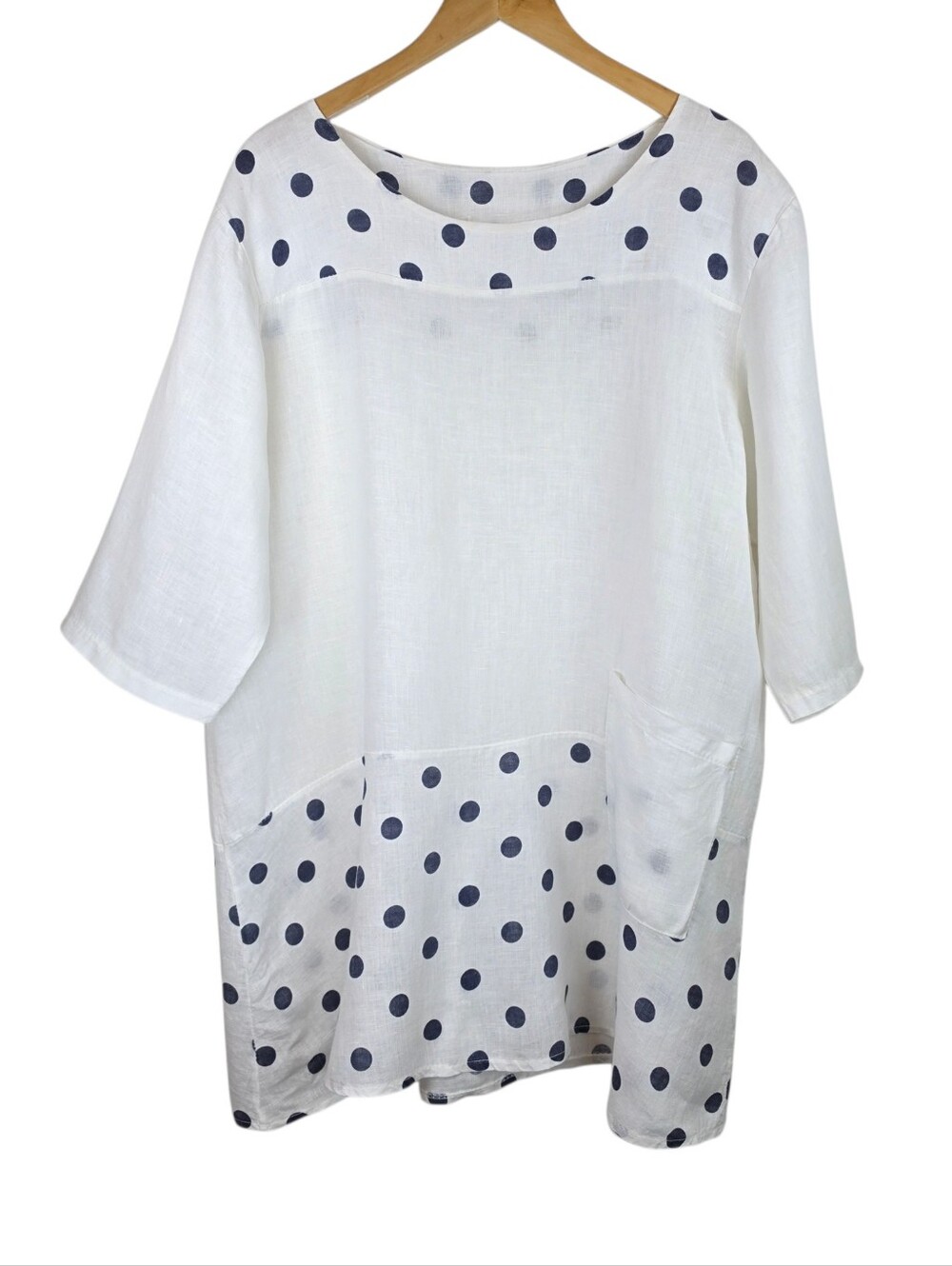 Made in Italy 100% Linen Tunic Top Sz L/XL Polka Dot Lagenlook Oversized Artsy